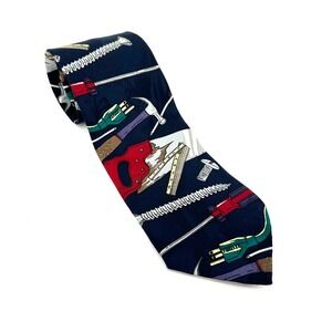 NWT Vntg Home Improvement Tool Time Men Tie Navy Blue Hardware Screws Hammer Saw